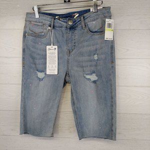 Seven 7 Bombshell Distressed Bermuda Shorts Size 4 Paint Plash Raw Hem